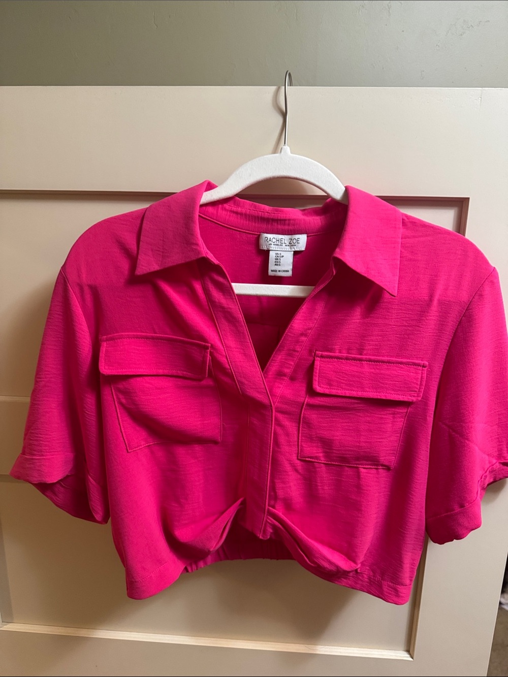 RACHEL Rachel Roy Hot Pink Cropped Button-Down Utility Shirt